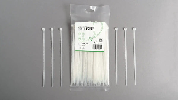 Kabelbinder 200mm weiß werkzeugfrei - keine Schere nötig, keine Verletzungsgefahr