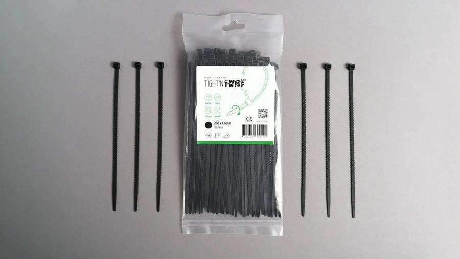 Tight'n Twist 200mm Kabelbinder schwarz - ohne Seitenschneider, 3 Sek. schneller, UV-fest