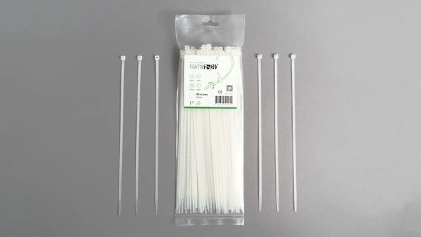 Langer Kabelbinder 300mm weiß werkzeugfrei - für große Bündel, kein Seitenschneider